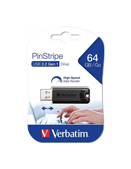 VERBATIM PENDRIVE PINSTRIPE 64GB HIGH SPEED RETRÁCTIL USB 32 NEGRO