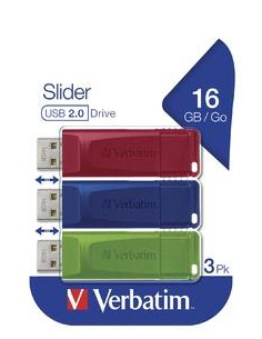 VERBATIM PENDRIVE SLIDER 16GB RETRÁCTIL USB 20 CSURTIDOS -MULTIPACK 3U-
