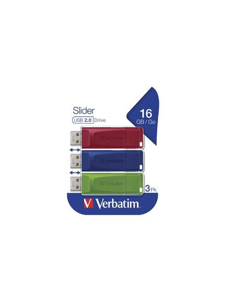 VERBATIM PENDRIVE SLIDER 16GB RETRÁCTIL USB 20 CSURTIDOS -MULTIPACK 3U-