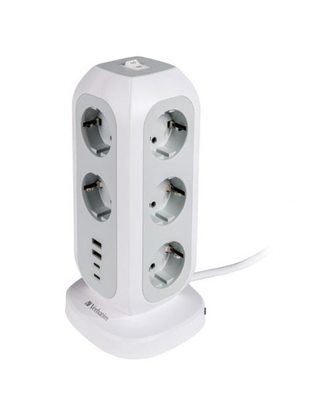 VERBATIM REGLETA DE ENCHUFES CON 11 TOMAS CON INTERRUPTOR CABLE 2 M  2 UBS-C Y 2 USB-A BLANCO
