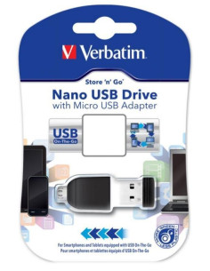VERBATIM PENDRIVE NANO ON-THE-GO 16GB USB 20 OTG CON ADAPTADOR MICRO USB NEGRO