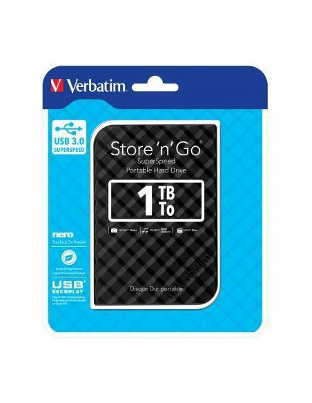 VERBATIM DISCO DURO EXTERNO STORE `N` GO 1TB HDD 25 USB 30 NEGRO