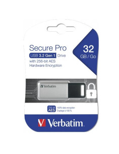 VERBATIM PENDRIVE SECURE PRO 32GB RETRÁCTIL USB 32 HARDWARE ENCRYPTION PLATA