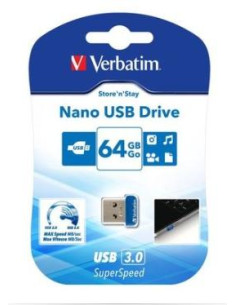 VERBATIM PENDRIVE NANO STORE`N`STAY 64GB SUPER SPEED USB 30 AZUL