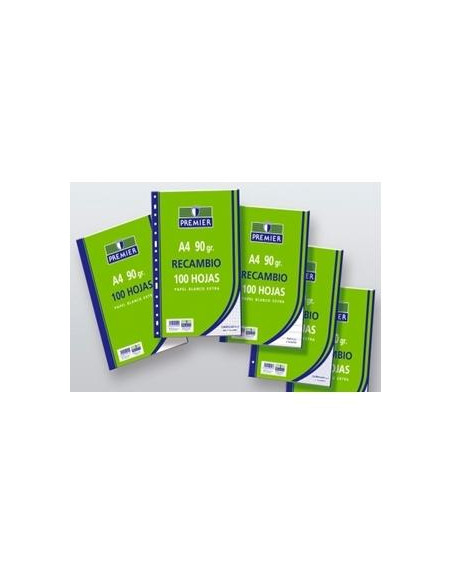 ZORRILLA RECAMBIO PREMIER 100H A4 90GR HORIZONTAL 4 TALADROS PAPEL BLANCO EXTRA