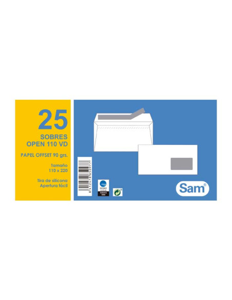 PACK 25 SOBRES SAM 110 x 220mm CON VENTANA