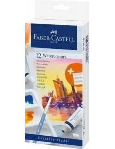 ACUARELAS FABER CASTELL PACK DE 12 TUBOS 9ml  incluye paleta plástica para mezclar