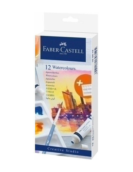 ACUARELAS FABER CASTELL PACK DE 12 TUBOS 9ml  incluye paleta plástica para mezclar