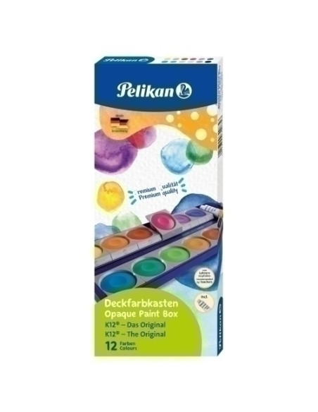 ACUARELAS PELIKAN 735 K12 CUBRIENTE ESTUCHE de 12  tubo TEMPERA BLANCA 720854