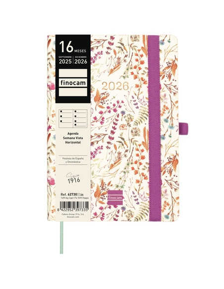 FINOCAM AGENDA CAPRI ESPIRAL 16 MESES F4 SVH CIERRE CGOMA TAPA BLANDA HAPPY 2025-2026