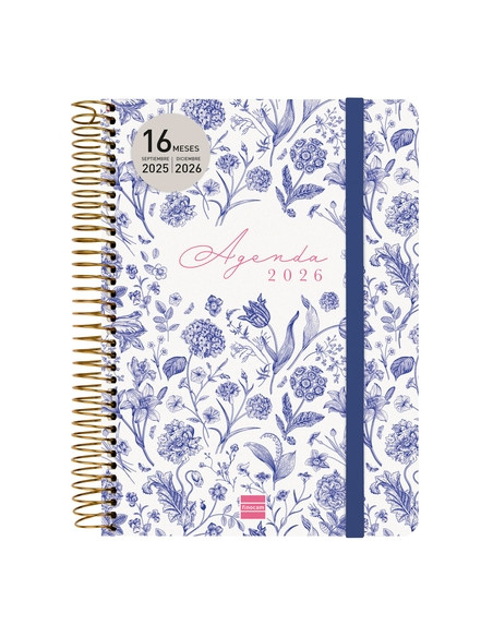 AGENDA ANUAL 2025-26 FINOCAM 16 MESES CLOE ESPIRAL tapa EXTRADURA SV APAIS E10 155x212 con GOMA AZUL