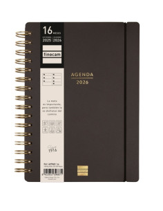 FINOCAM AGENDA HAIKU ESPIRAL 16 MESES E10 SVH CIERRE CGOMA TAPA DURA NEGRO 2025-2026