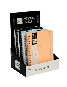 AGENDA ANUAL 2025-26 FINOCAM 16 MESES HAIKU WIRE-O tapa EXTRADURA SV APAIS E10 155x212 con GOMA SURTIDO EXPOSITOR DE 6