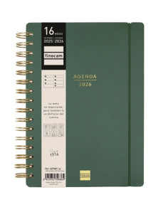 FINOCAM AGENDA HAIKU ESPIRAL 16 MESES E10 SVH CIERRE CGOMA TAPA DURA VERDE 2025-2026