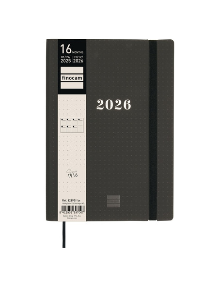 AGENDA ANUAL 2025-26 FINOCAM 16 MESES INTERNACIONAL DOTTED COSIDA SV APAIS Y10 140x204 con GOMA NEGRO