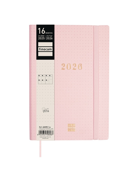 AGENDA ANUAL 2025-26 FINOCAM 16 MESES INTERNACIONAL DOTTED COSIDA SV APAIS Y10 140x204 con GOMA ROSA