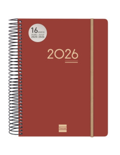 AGENDA ANUAL 2025-26 FINOCAM 16 MESES INTERNACIONAL IKON ESPIRAL tapa PP DP E10 155x212 con GOMA BURDEOS