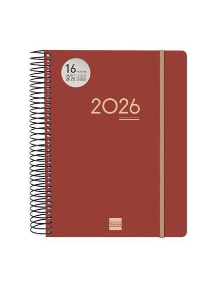 AGENDA ANUAL 2025-26 FINOCAM 16 MESES INTERNACIONAL IKON ESPIRAL tapa PP DP E10 155x212 con GOMA BURDEOS