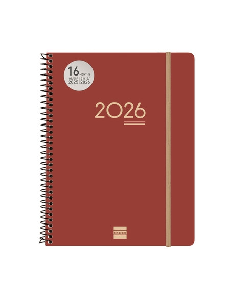 AGENDA ANUAL 2025-26 FINOCAM 16 MESES INTERNACIONAL IKON ESPIRAL tapa PP SV E10 155x212 con GOMA BURDEOS