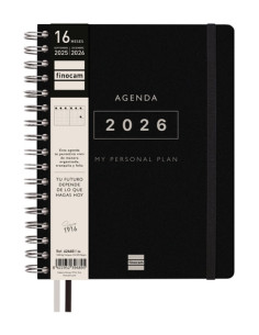 FINOCAM AGENDA TEMPUS ESPIRAL DOBLE 16 MESES 4 SVV CIERRE CGOMA TAPA EXTRADURA NEGRO 2025-2026