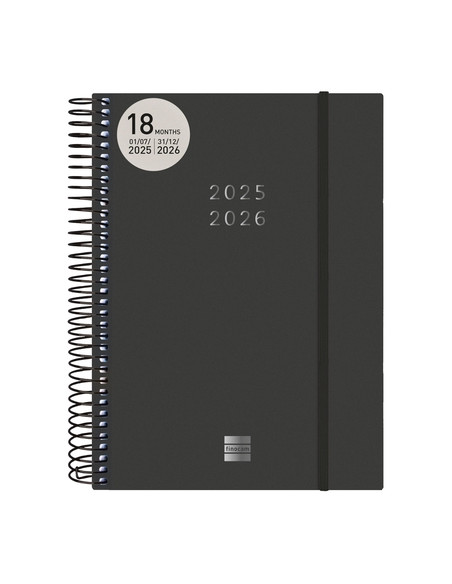 AGENDA ANUAL 2025-26 FINOCAM 18 MESES INTERNACIONAL ESPIRAL tapa PP 2DP E10 155x212 con GOMA BLACK