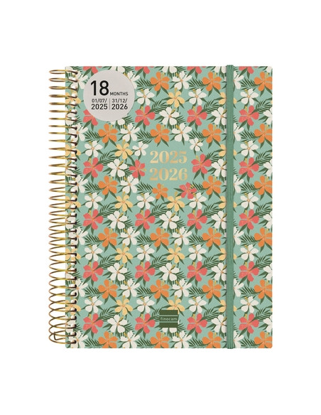 AGENDA ANUAL 2025-26 FINOCAM 18 MESES INTERNACIONAL ESPIRAL tapa PP 2DP E10 155x212 con GOMA DAISY
