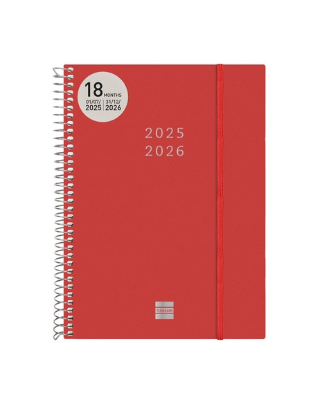 AGENDA ANUAL 2025-26 FINOCAM 18 MESES INTERNACIONAL ESPIRAL tapa PP SV APAIS E10 155x212 con GOMA ROJO