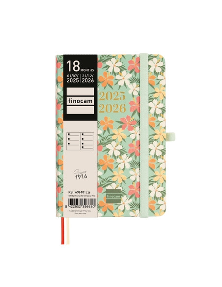 AGENDA ANUAL 2025-26 FINOCAM 18 MESES INTERNACIONAL MINIMAL COSIDA tapa EXTRADURA SV APAIS M3 100x150 con GOMA DAISY