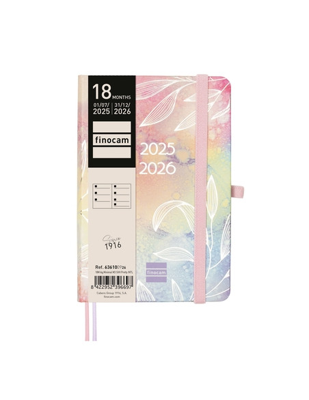 AGENDA ANUAL 2025-26 FINOCAM 18 MESES INTERNACIONAL MINIMAL COSIDA tapa EXTRADURA SV APAIS M3 100x150 con GOMA PRETTY