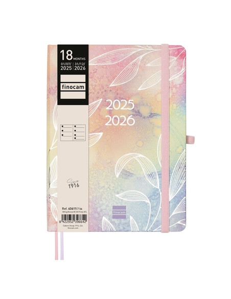 AGENDA ANUAL 2025-26 FINOCAM 18 MESES INTERNACIONAL MINIMAL COSIDA tapa EXTRADURA SV APAIS M5 140x190 con GOMA PRETTY