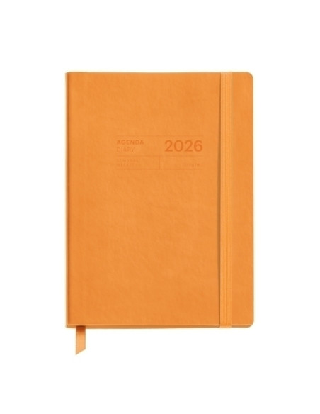 AGENDA ANUAL 2025-26 MIQUELRIUS 16 MESES COSIDA tapa SIMIL PIEL 140x190 SV NARANJA