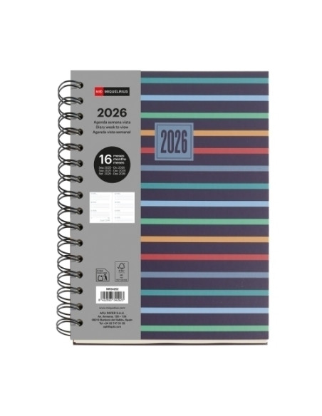 AGENDA ANUAL 2025-26 MIQUELRIUS 16 MESES WIRE-O tapa EXTRA PLUS 4 156x213 SV APAIS STRIPES