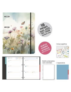 AGENDA ANUAL 2025-26 SENFORT 16 MESES IKI ANILLAS tapa EXTRA con GOMA 180x220 SV ACUARELA