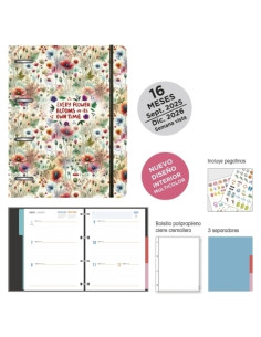 AGENDA ANUAL 2025-26 SENFORT 16 MESES IKI ANILLAS tapa EXTRA con GOMA 180x220 SV BLOSSOM