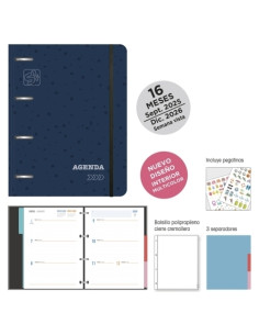 AGENDA ANUAL 2025-26 SENFORT 16 MESES IKI ANILLAS tapa EXTRA con GOMA 180x220 SV SEOUL AZUL