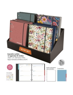 AGENDA ANUAL 2025-26 SENFORT 16 MESES IKI ANILLAS tapa EXTRA con GOMA 180x220 SV SURTIDO EXPOSITOR DE 12