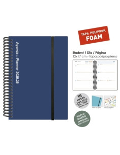 AGENDA ANUAL 2025-26 SENFORT 16 MESES IKI FOAM ESPIRAL tapa PP con GOMA 155x215 SV AZUL