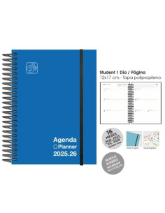 AGENDA ANUAL 2025-26 SENFORT 16 MESES IKI UNICOLOR ESPIRAL tapa PP con GOMA 155x215 SV AZUL