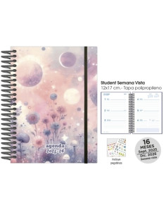 AGENDA ANUAL 2025-26 SENFORT 16 MESES STUDENT DECORADA ESPIRAL tapa PP con GOMA 120x170 SV GARDEN PLANET