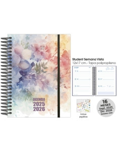 AGENDA ANUAL 2025-26 SENFORT 16 MESES STUDENT DECORADA ESPIRAL tapa PP con GOMA 120x170 SV ROMANTIC