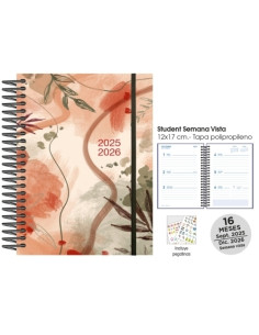 AGENDA ANUAL 2025-26 SENFORT 16 MESES STUDENT DECORADA ESPIRAL tapa PP con GOMA 120x170 SV SUNSET