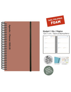 AGENDA ANUAL 2025-26 SENFORT CATALAN 16 MESES IKI FOAM ESPIRAL tapa PP con GOMA 155x215 SV TERRACOTA