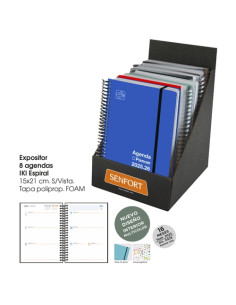 AGENDA ANUAL 2025-26 SENFORT CATALAN 16 MESES IKI UNICOLOR ESPIRAL tapa PP con GOMA 155x215 SV SURTIDO EXPOSITOR DE 10
