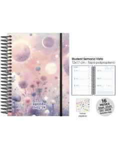 AGENDA ANUAL 2025-26 SENFORT CATALAN 16 MESES STUDENT DECORADA ESPIRAL tapa PP con GOMA 120x170 SV GARDEN PLANET