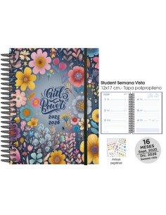 AGENDA ANUAL 2025-26 SENFORT CATALAN 16 MESES STUDENT DECORADA ESPIRAL tapa PP con GOMA 120x170 SV GIRLS POWER