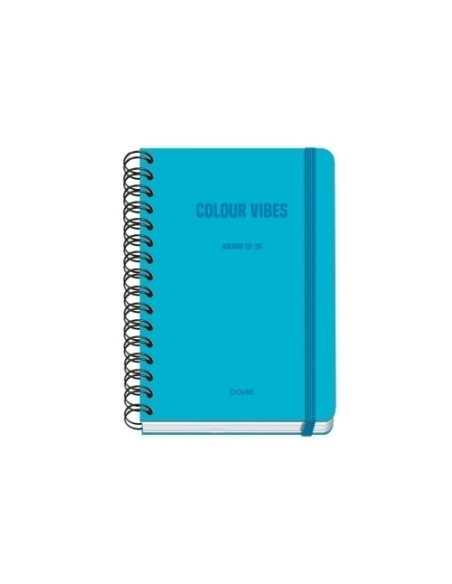 AGENDA ESCOLAR 2025-26 DOHE PREMIUM COLOR VIBES WIRE-O tapa EXTRA A5 150x210 SV con GOMA CYAN