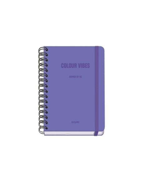 AGENDA ESCOLAR 2025-26 DOHE PREMIUM COLOR VIBES WIRE-O tapa EXTRA A5 150x210 SV con GOMA MORADO