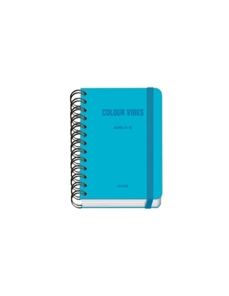 AGENDA ESCOLAR 2025-26 DOHE PREMIUM COLOR VIBES WIRE-O tapa EXTRA A6 120x170 DP con GOMA CYAN