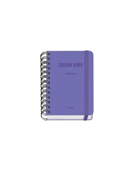 AGENDA ESCOLAR 2025-26 DOHE PREMIUM COLOR VIBES WIRE-O tapa EXTRA A6 120x170 DP con GOMA MORADO