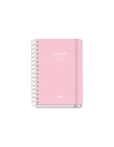 AGENDA ESCOLAR 2025-26 DOHE PREMIUM SERENITY WIRE-O tapa EXTRA A5 215x310 SV con GOMA ROSA
